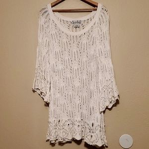 Nouveaux Tops | Lace Tunic in White | Size Large | 100% Cotton